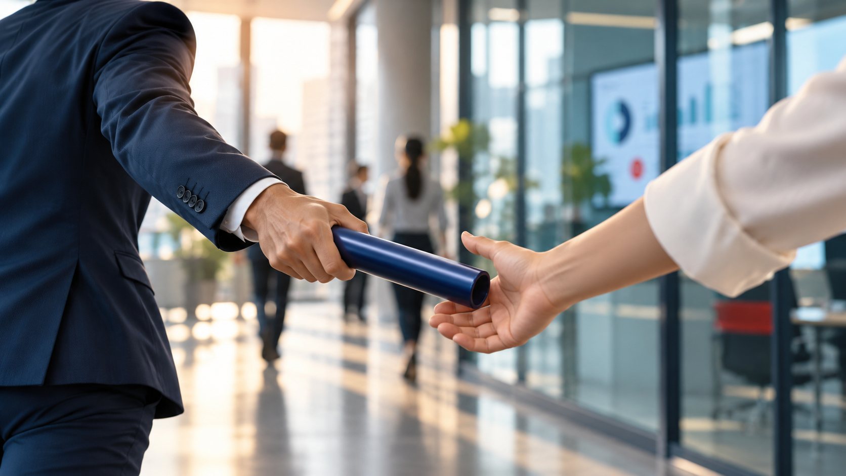 แผนสืบทอดตำแหน่ง Succession Plan — มือส่งไม้ผลัดต่อกันในออฟฟิศ